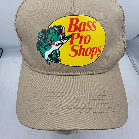 Bass Pro Shops Snapback Trucker Hat Cap Beige Logo Mesh Outdoor Fishing - Picture 5 of 10